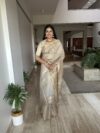 Beige Gheencha Pure Tussar Silk Saree With Organza Palla