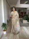 Beige Gheencha Pure Tussar Silk Saree With Organza Palla