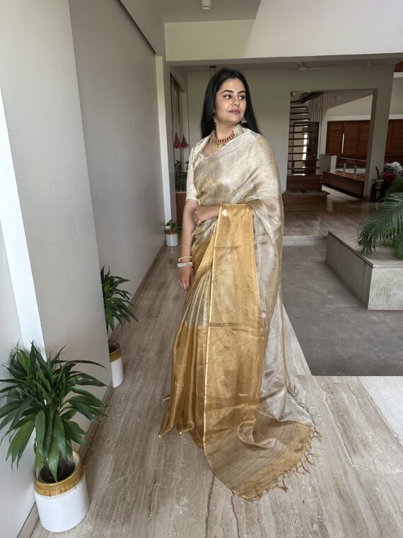 Swarnima Chandrahaas Golden-Silver Tissue Saree