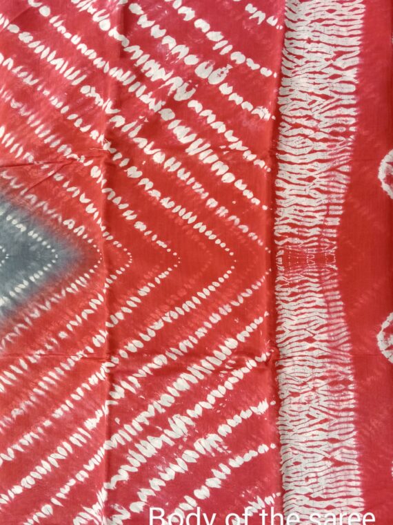 Red and Gray Rajasthani Print Pure Cotton Chanderi Saree