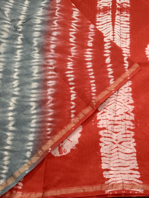 Red and Gray Rajasthani Print Pure Cotton Chanderi Saree