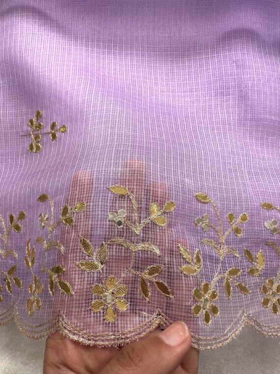 Lavender Scalloped Kota Doria Pure Silk Saree with Gota Patti work