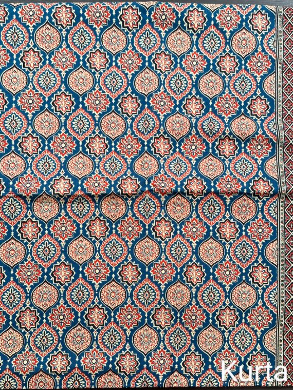 Blue Ajrakh Print Jaipuri Cotton 3 Piece Unstitched Suit with Cotton Dupatta