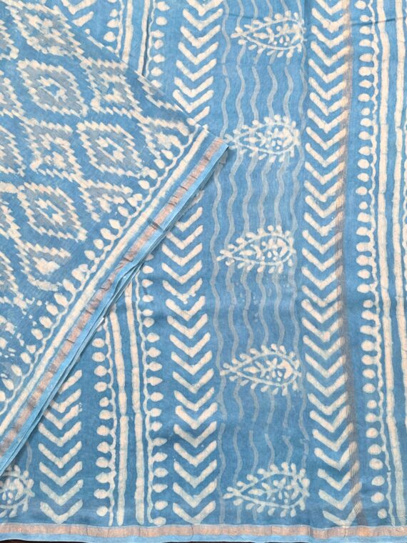 Blue Rajasthani Print Pure Cotton Chanderi Saree