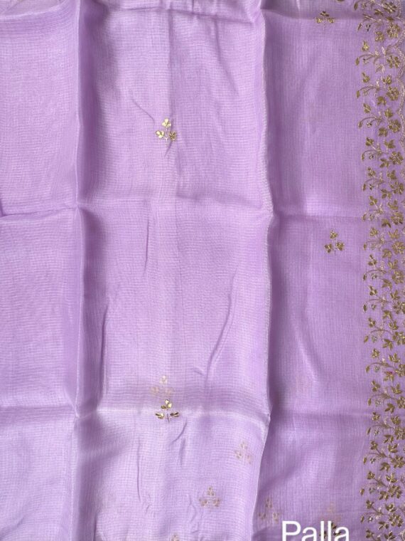 Lavender Scalloped Kota Doria Pure Silk Saree with Gota Patti work