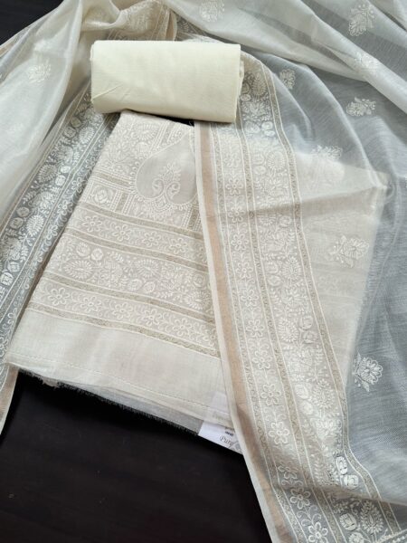 Off White Pure Maheshwari Cotton Suit with Heavy Embroidery
