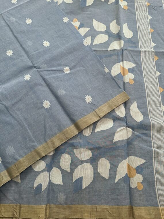 Blue Dhakai Jamdani Pure Cotton Saree