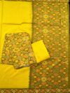 Mehendi Green and Yellow Ikkat Cotton - Silk Unstitched Suit