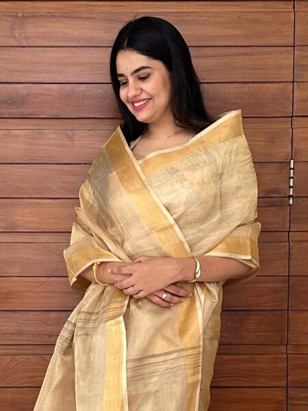 Gold Pure Tissue Silk Saree with sequined Palla