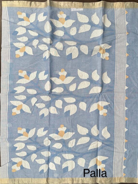 Blue Dhakai Jamdani Pure Cotton Saree