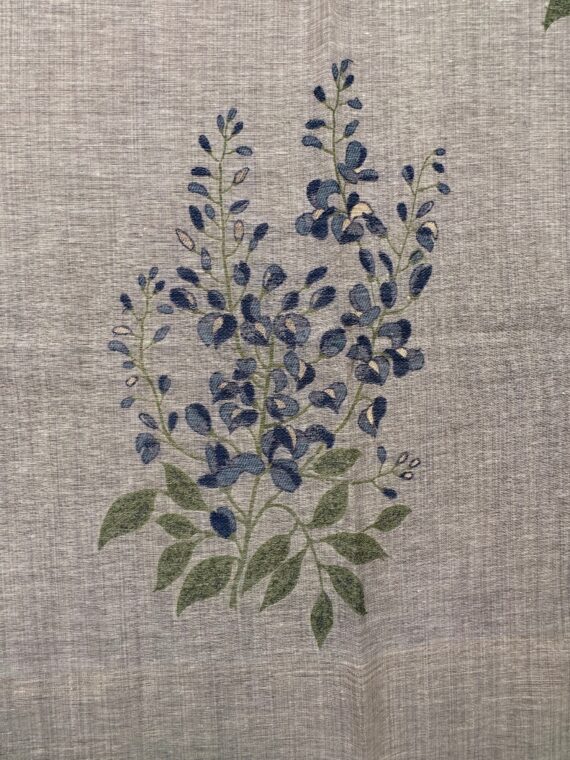 Beige and Blue Floral Fancy Cotton Saree