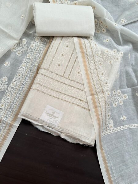 Off White Pure Maheshwari Cotton Suit with Heavy Embroidery