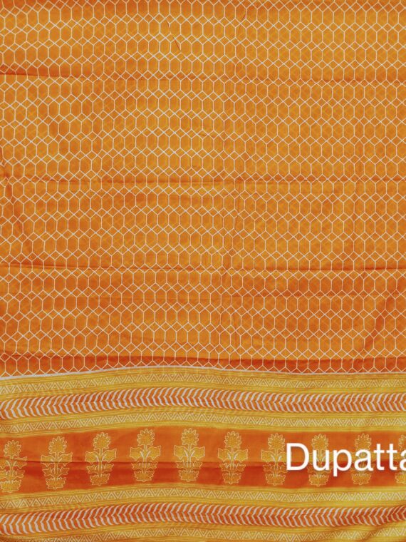 White & Mango Cotton 3 Piece Unstitched Suit with Cotton Dupatta