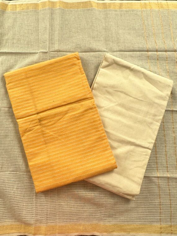 Yellow and White pure cotton suit