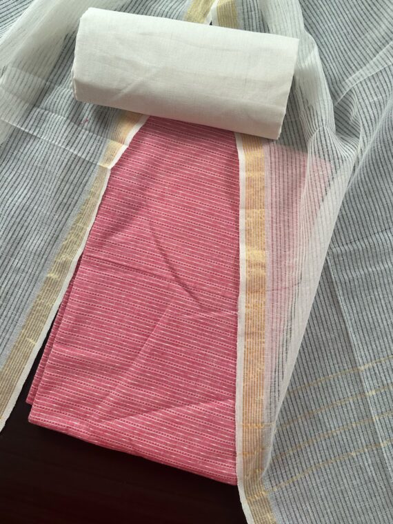 Dusky Pink and White pure cotton suit