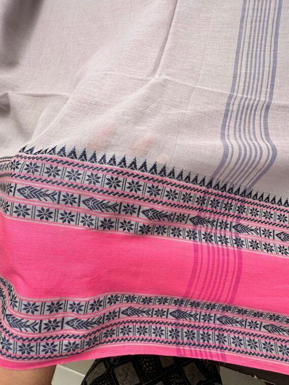 Grey and Pink Pure Tripura Cotton Saree