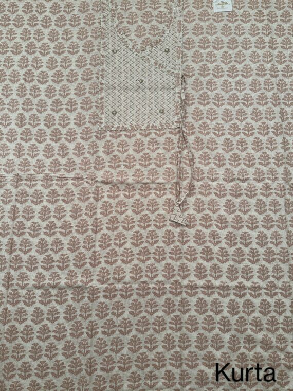 Beige Angrakha Printed Jaipuri Cotton Suit