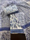 Blue Printed Soft Cotton suit with Chiffon Dupatta