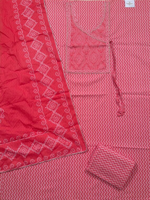 Coral Pink Angrakha Printed Jaipuri Cotton Suit