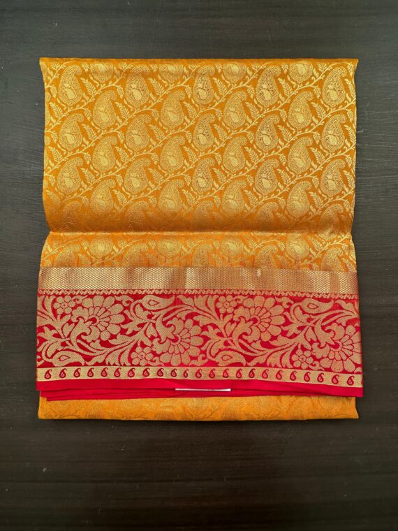 Mustard and Red Kanjivaram Jamawar Pure Silk Saree