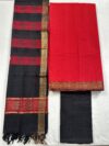 Red and Black Pure Mangalgiri Cotton 3-Piece Unstitched Suit