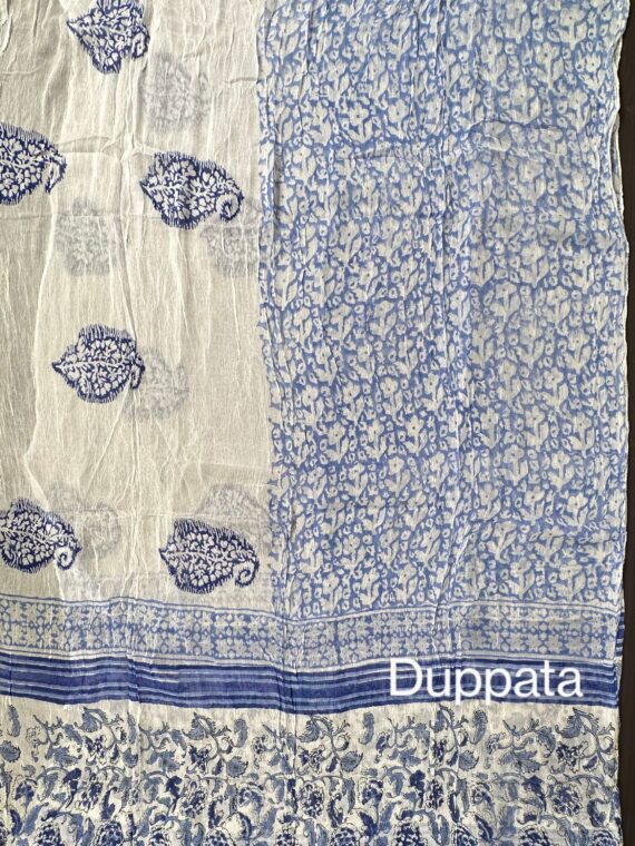 Blue Printed Soft Cotton suit with Chiffon Dupatta