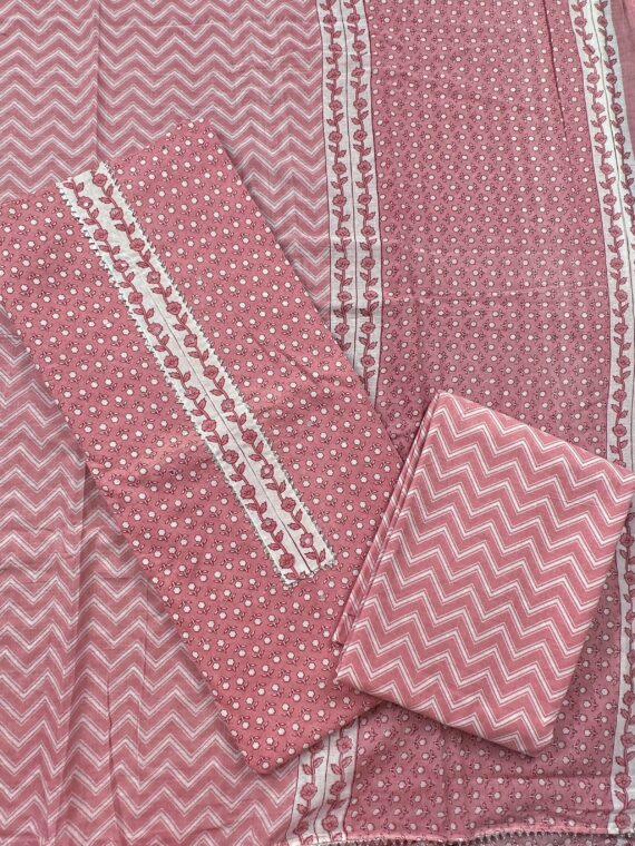 Dusky Pink Cotton 3 Piece Unstitched Suit with Cotton Dupatta