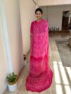 Shaded Pink Bandhej Pure Chinon Saree with Mukaish Work