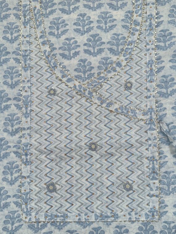 Pastel Blue Angrakha Printed Jaipuri Cotton Suit