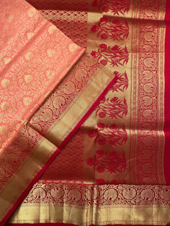 Pink and Red Kanjivaram Jamawar Pure Silk Saree