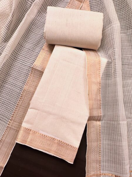 Cream Pure Mangalgiri Cotton 3-Piece Unstitched Suit