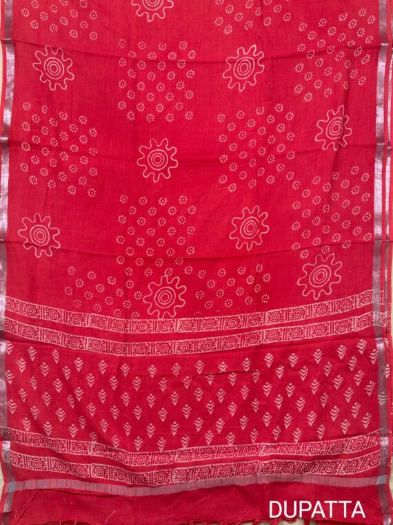 Coral Pink Jaipuri Linen 3 Piece Unstitched Suit