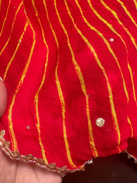 Red & Yellow Leheriya Pure Georgette Saree with Mukaish Work