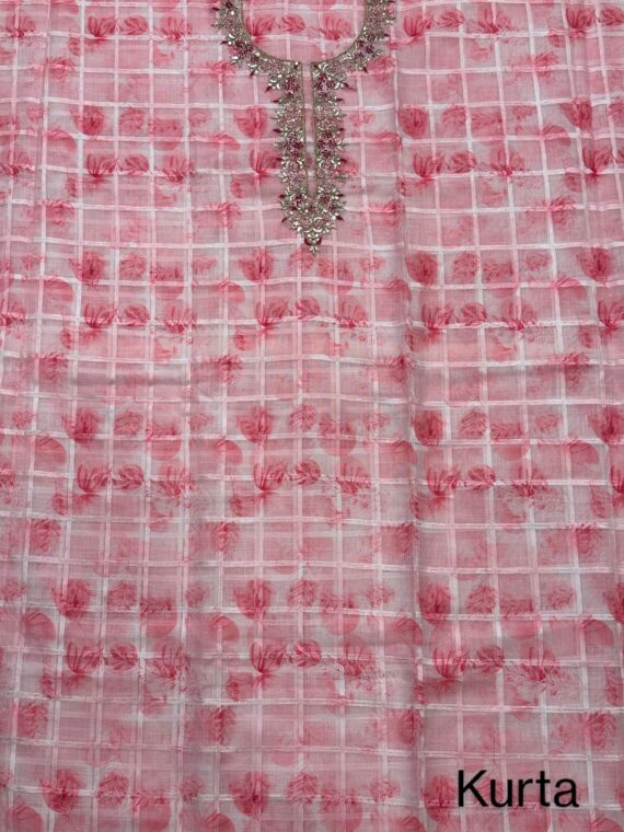 Pink Printed Linen 3 Piece Unstitched Suit
