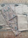 Muted Beige Cotton Chanderi Unstitched 3-Piece Suit with Banarasi Dupatta