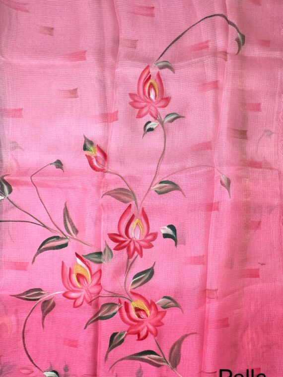 Shaded Pink Brush Painted Kota Doria Pure Silk Saree