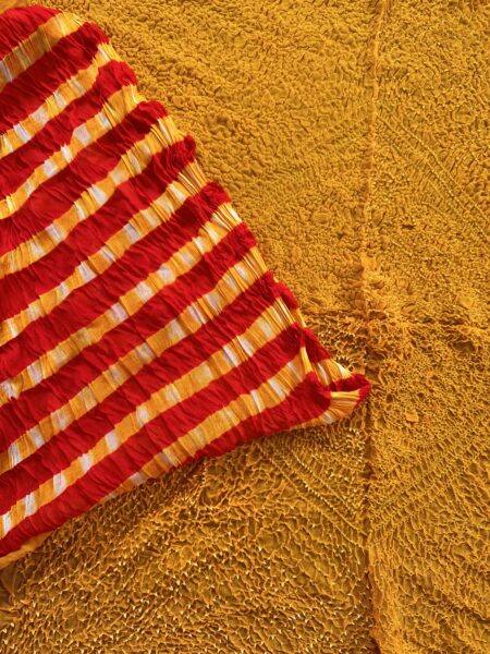 Red-Yellow Motra-Bandhej Pure Chinon Saree