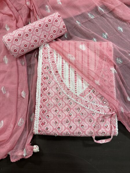 White & Pink Angrakha Printed Jaipuri Cotton Suit