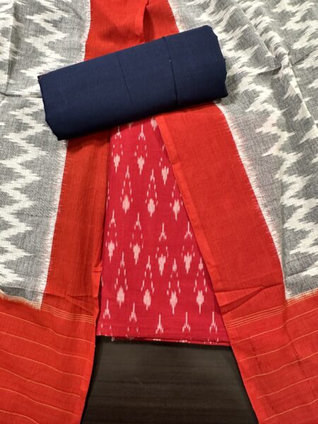 Red-Blue Ikkat Cotton Suit