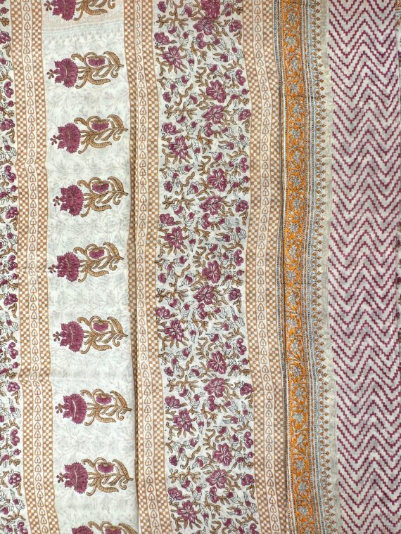 White Rajasthani Print Pure Cotton Chanderi Saree