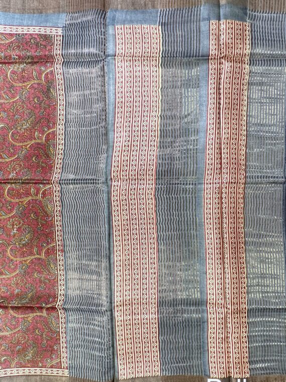 Magenta Printed Pure Tussar Silk Saree