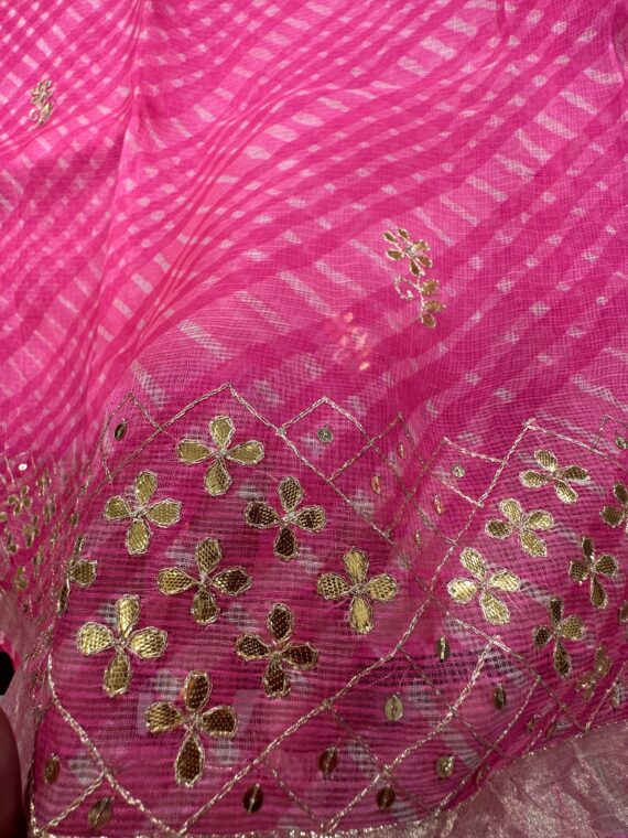 Hot Pink Motra Kota Doria Pure Silk Saree with Gota Patti work