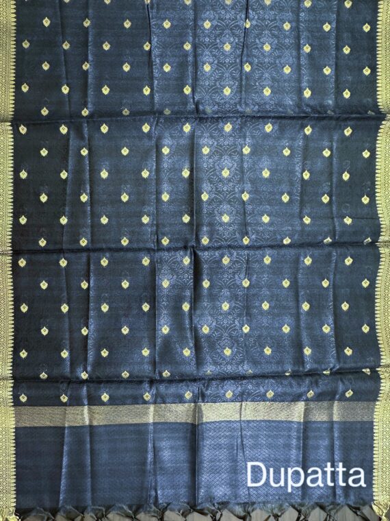 Mauve-Navy Blue Handloom Cotton 3-Piece Suit