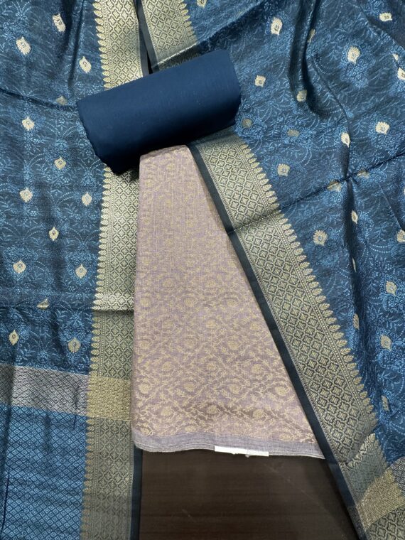 Mauve-Blue Handloom Cotton 3-Piece Suit