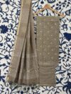 Beige Jaipuri Cotton 3 Piece Unstitched Suit with Chanderi Dupatta
