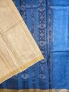 Cream-Blue Shaded Ikkat Palla Pure Tussar Silk Saree