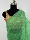 Light Green Bandhej Pure Chinon Saree with Mukaish Work