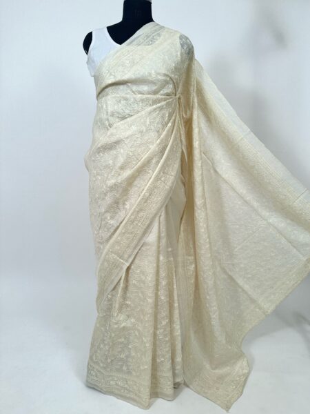 Off White Embroidered Pure Tussar Silk Saree