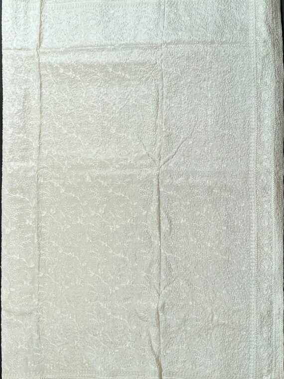 Off White Embroidered Pure Tussar Silk Saree