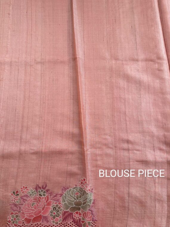 Pink Pure Tussar Silk Saree With embroidery work
